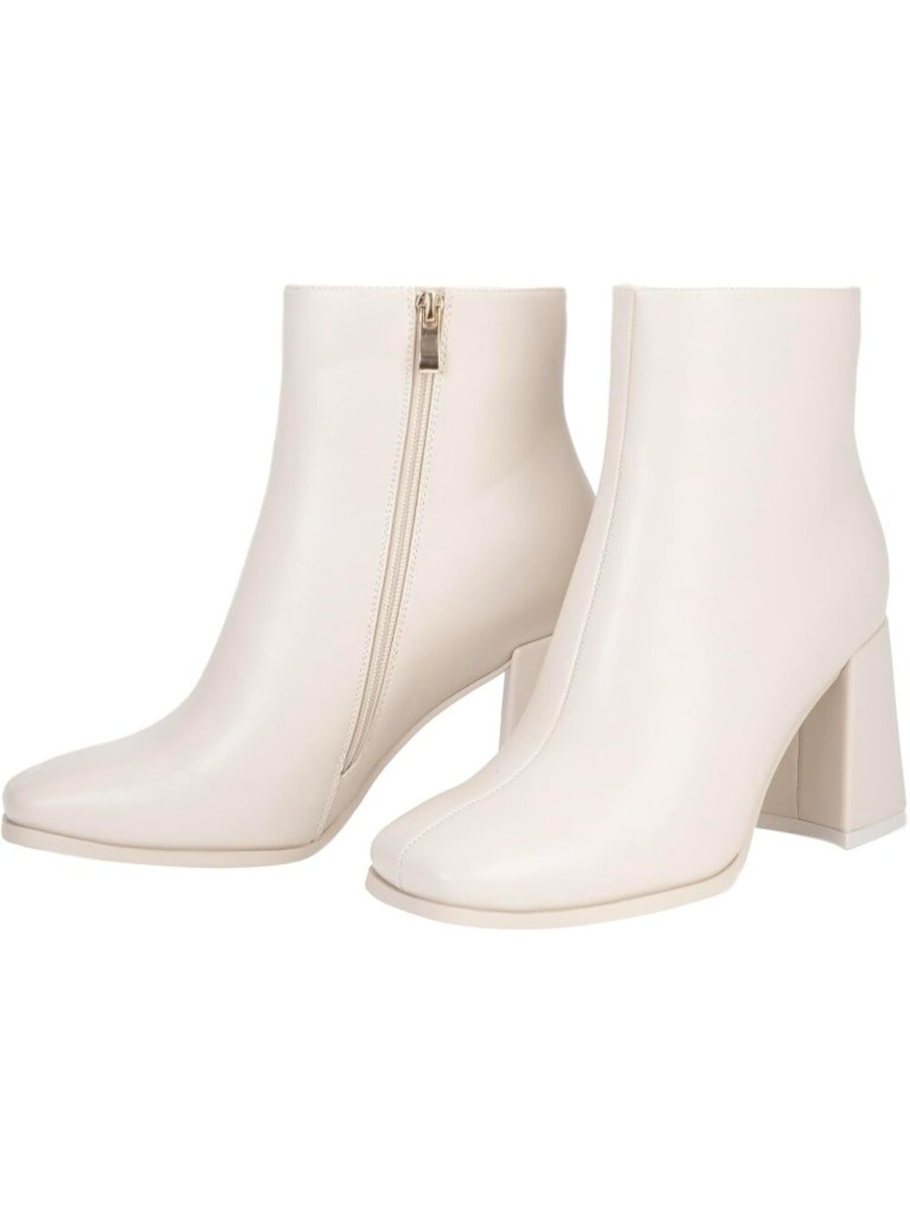 Women's Beige Square Toe Chunky Block Heel Elegant Fashion Ladies Short Booties
